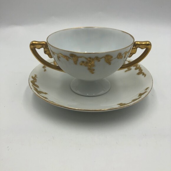 Vintage Rosenthale Tea Cup and Saucer Set Bavaria Two Handles Gold Trim - Picture 3 of 14